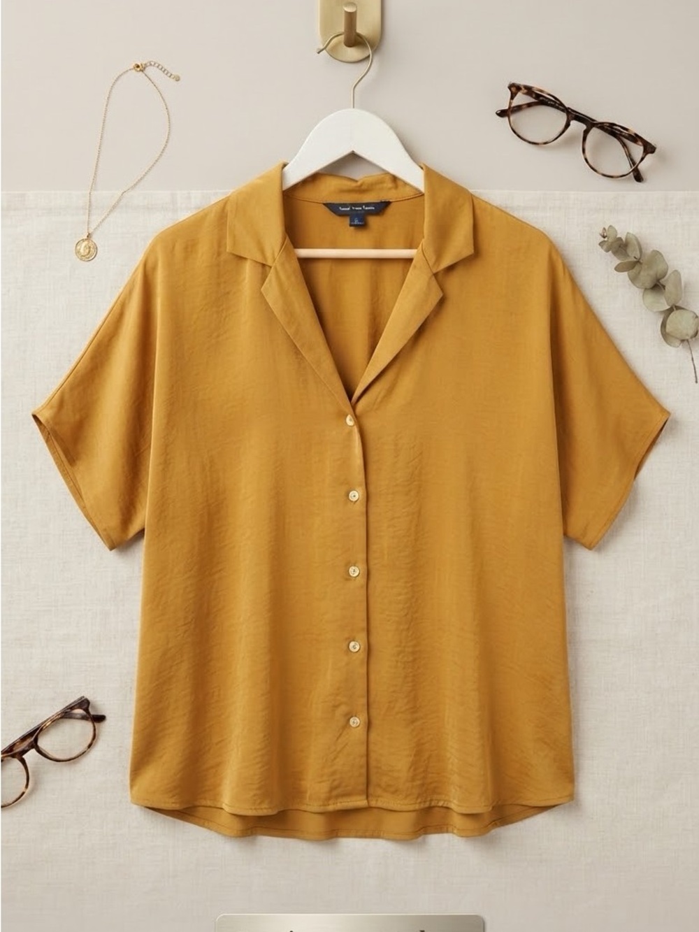 Banana Republic Short-Sleeve Button-Down Top in Mustard